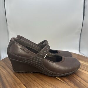 Merrell Poppy Roast Mary Jane Wedge Heels Brown Leather Y2K Retro Women 8.5